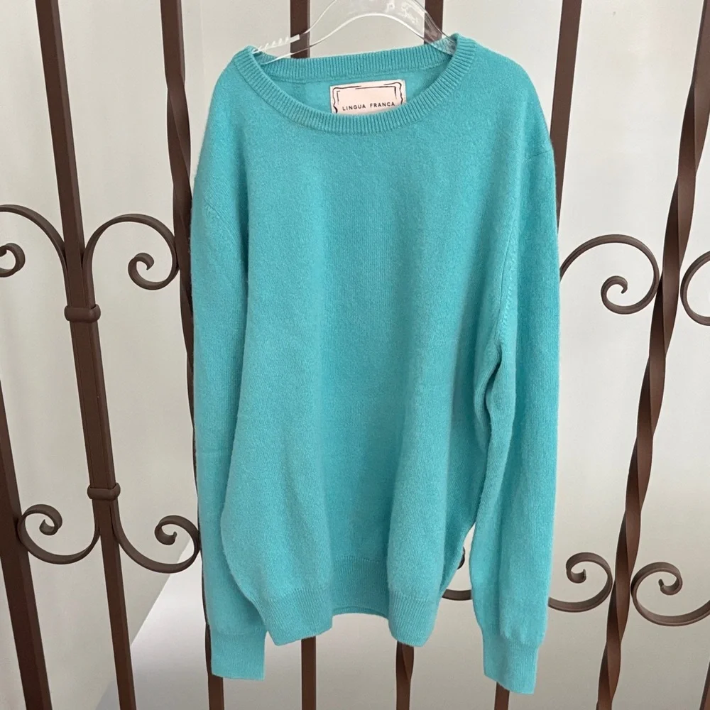 Lingua Franca Aqua Crew Neck Sweater - Picture 1 of 3